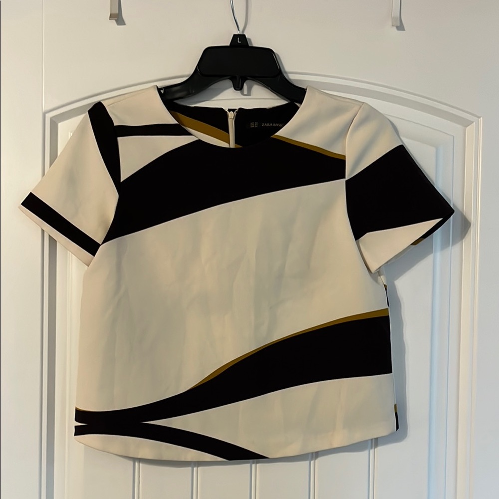 Zara Brown and Cream Women's Top
